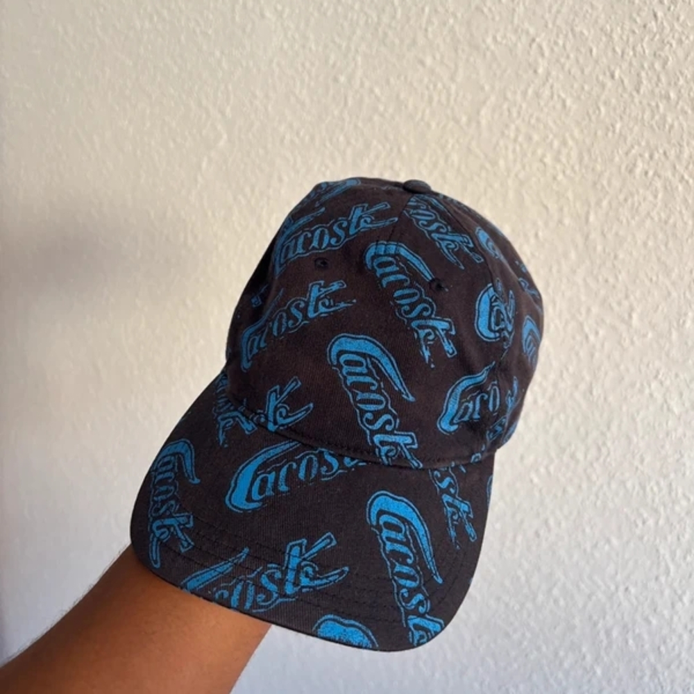 Lacoste Black Hat with Bright Blue Logo Print